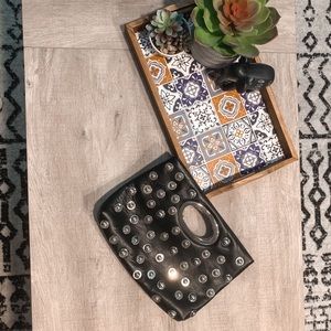 Donald pliner black studded clutch